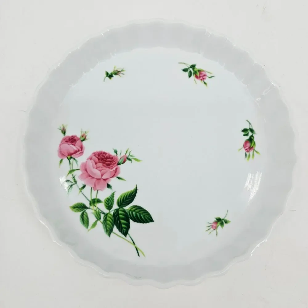 Vintage Christineholm Porcelain White Pink Rose Pie Tart Plate Dish 9